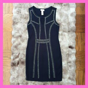 Carmen Marc Valvo Studded Beaded Back Cocktail Dress Sleeveless Bodycon - S